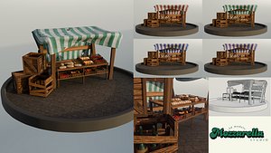 Old Town Marketplace  Stylized Low Poly Market vol2 3D model