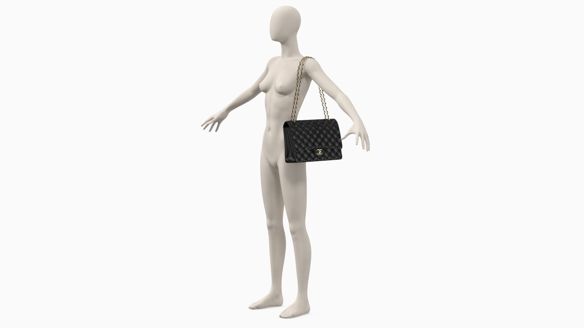 Chanel Classic Double Flap Bag Leather on Mannequin 3D model preview