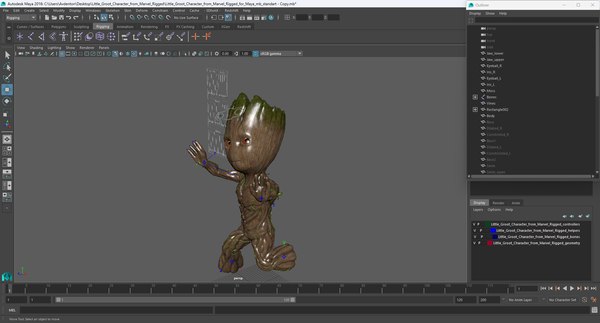 3D модель Маленький Грут Персонаж из Marvel, Подстроенный для Maya ...