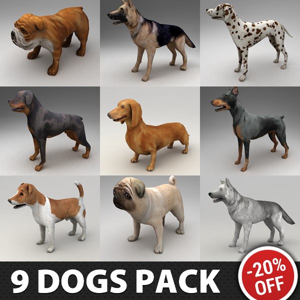 3d 9 rigged dogs