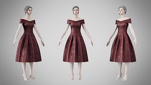 Dress 42 Chocolate Velvet With Design 3D model