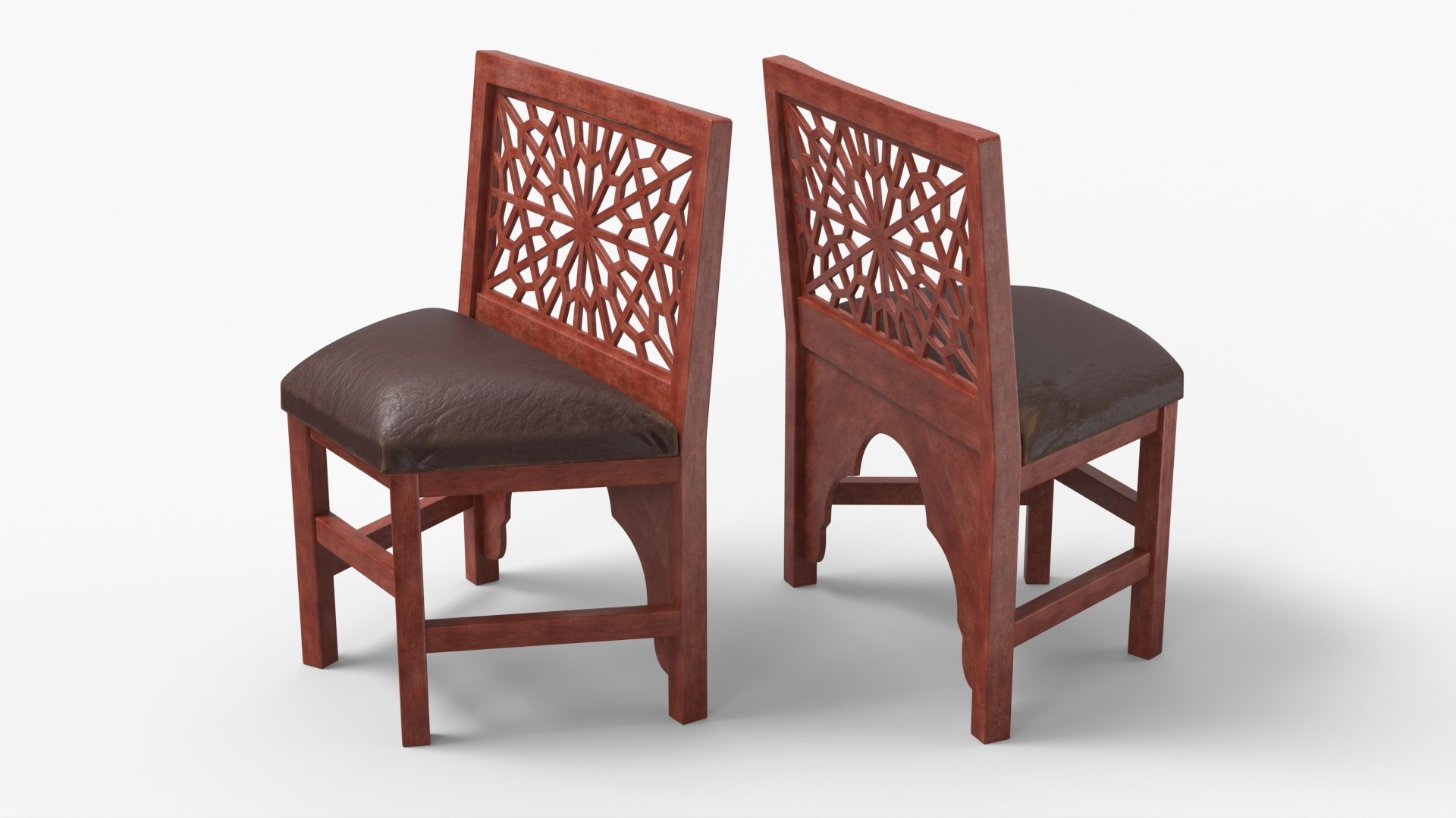 Oriental Wooden Chair with Upholstered Seat Mahogany 3D model for industrial visualization, technical presentation, simulation, product rendering, and animation