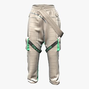 Two Beige and Orange Straps Decorated Side Pockets Hip Hop Pants