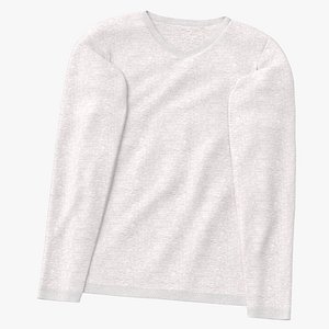 Long Sleeve Flat Male V Neck Pose 02 White Blank and Branded Heather 3D model
