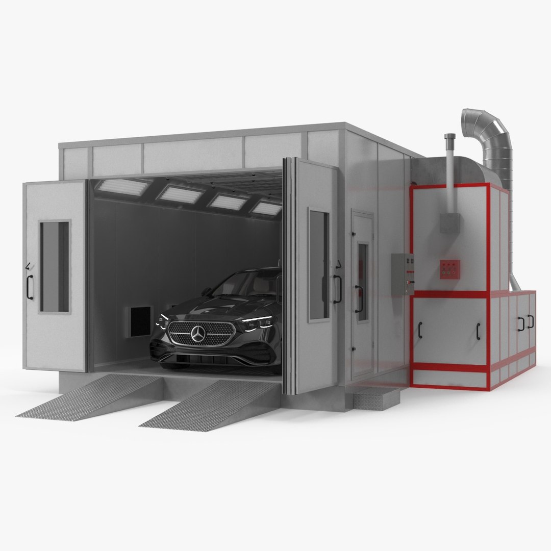 Vehicle Paint Booth with Car Inside 3D model preview