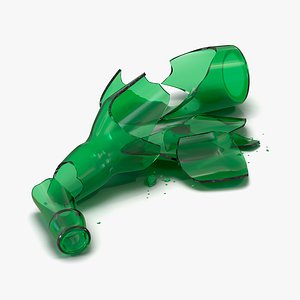 broken beer bottle green 3d model