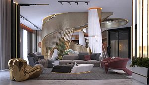 3D model living room   hall   dinning room