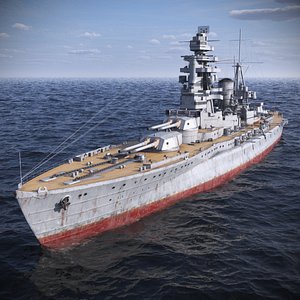 IJN Nagato Battleship with Rust Stains and Worn Deck Grey Used
