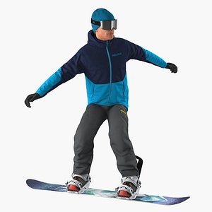 3D model snowboarder riding pose boards