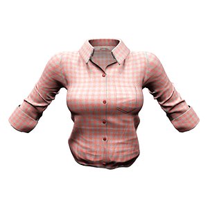Plaid Tucked In Casual Shirt 3D model