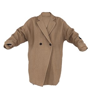 Ocher Wool Coat 3D