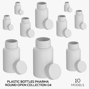 Plastic Bottles Pharma Round Open Collection 04 - 10 models 3D model