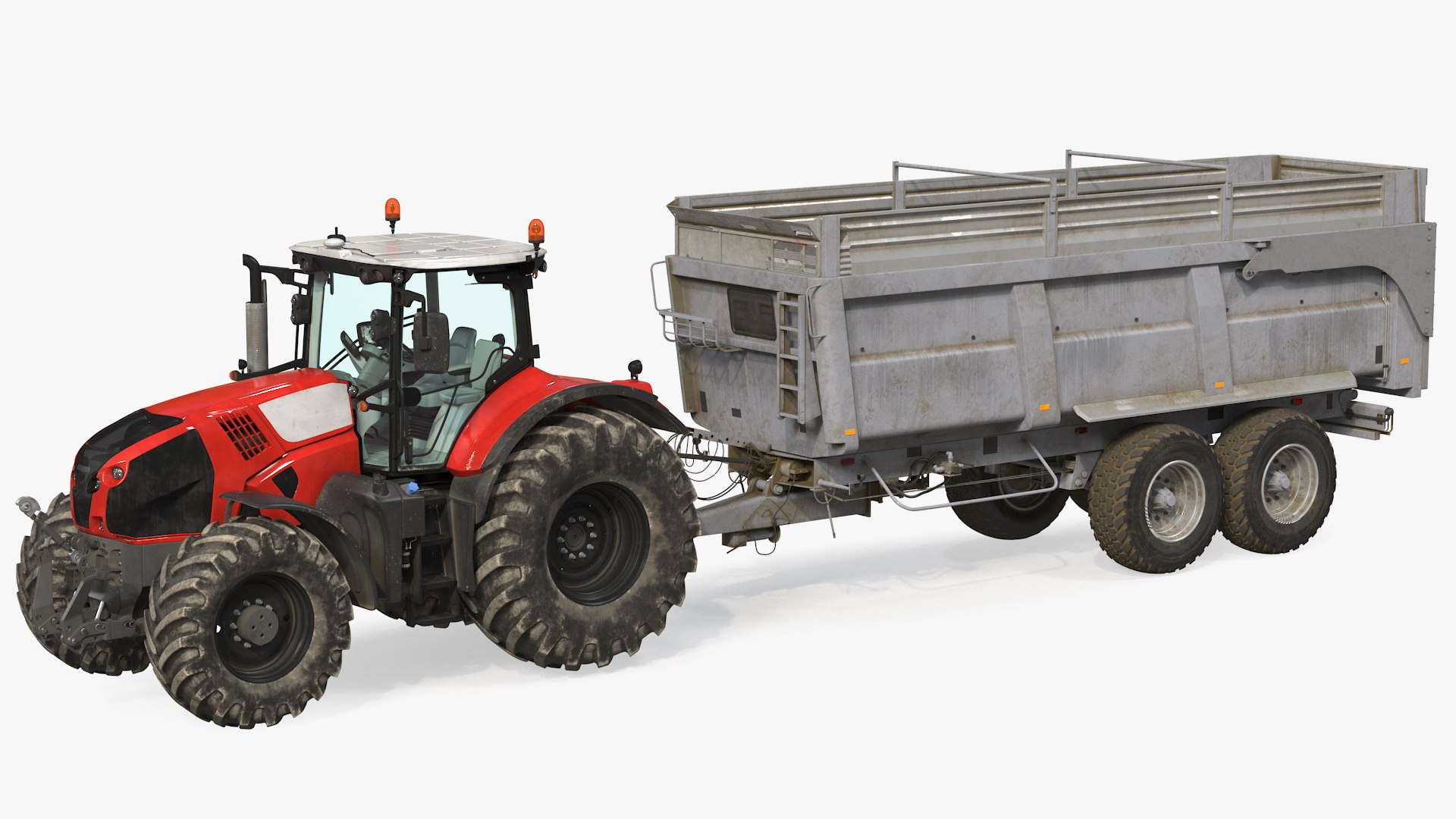 Tractor with Agricultural Trailer Rigged 3D model preview