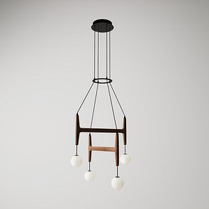 3D Wooden H Structure 4 Globe Pendant Light Model model