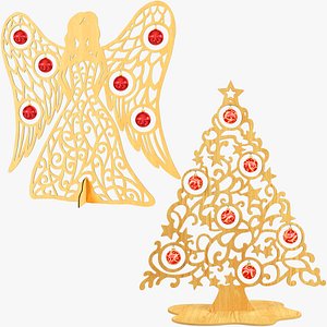 Wooden Christmas Tree and Angel Collection V1 model