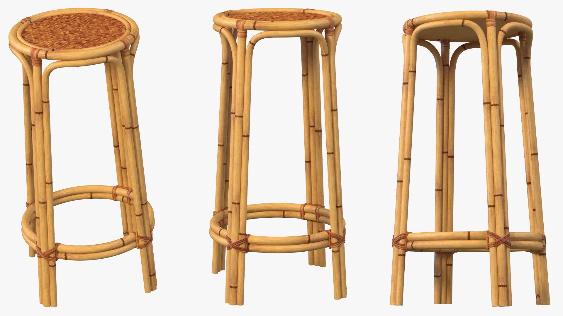 Bamboo Backless Counter Stool 3D model preview