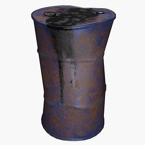Oil Barrel Blue Leaking Clean 3D model
