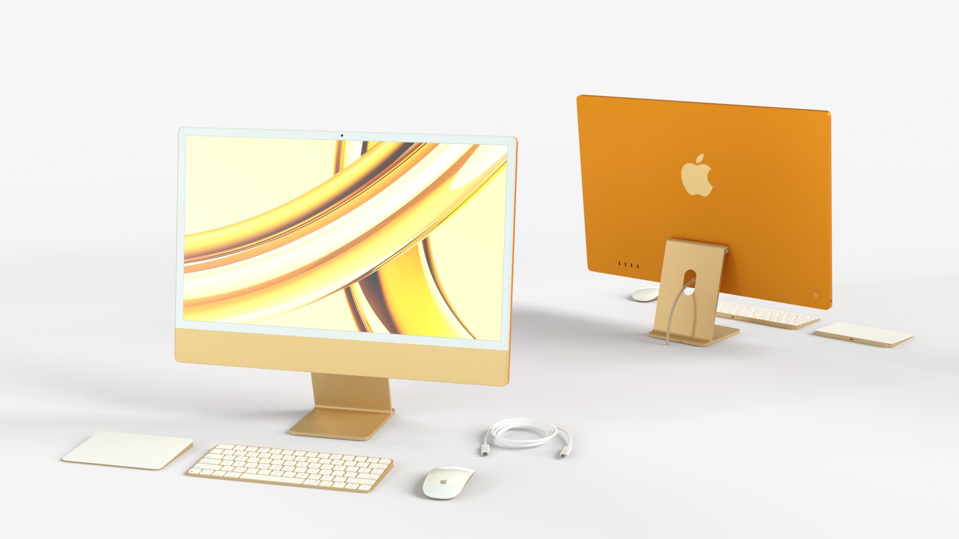 3D Apple IMac Yellow With Keyboard Mouse And Trackpad - TurboSquid 2325410