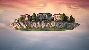 High Detailed Fantastic Flying Island Scene