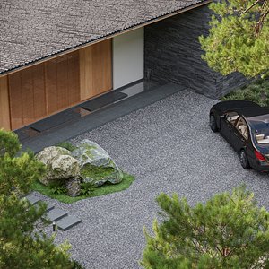 Modern Forest Vacation Cabin Interior and Exterior Scene model