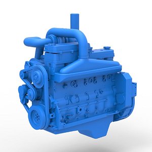 3D Twin Turbo straight-six engine for semi truck Scale 1 to 25