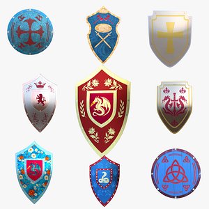 Medieval Fantasy Shields Collection 3D Models Low Poly PBR 4K 3D model