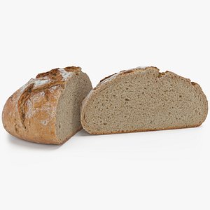 3D Rye Bread Cut in Half