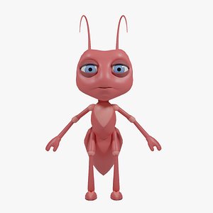 Rigged Stylized Red Blue Green Cartoon Male Ant Character
