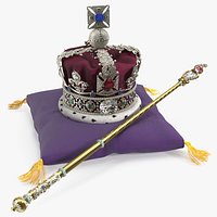 Imperial Crown with Royal Scepter on Cushion