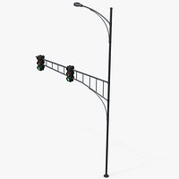 Green Traffic Light And Street Light Pole