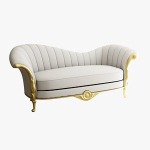 3D Furniture Sofa Chaise Lounge White Cotton Gold Metal legs  020 model