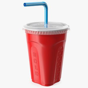 Solo Squared Plastic Cup with Lid and Straw Red