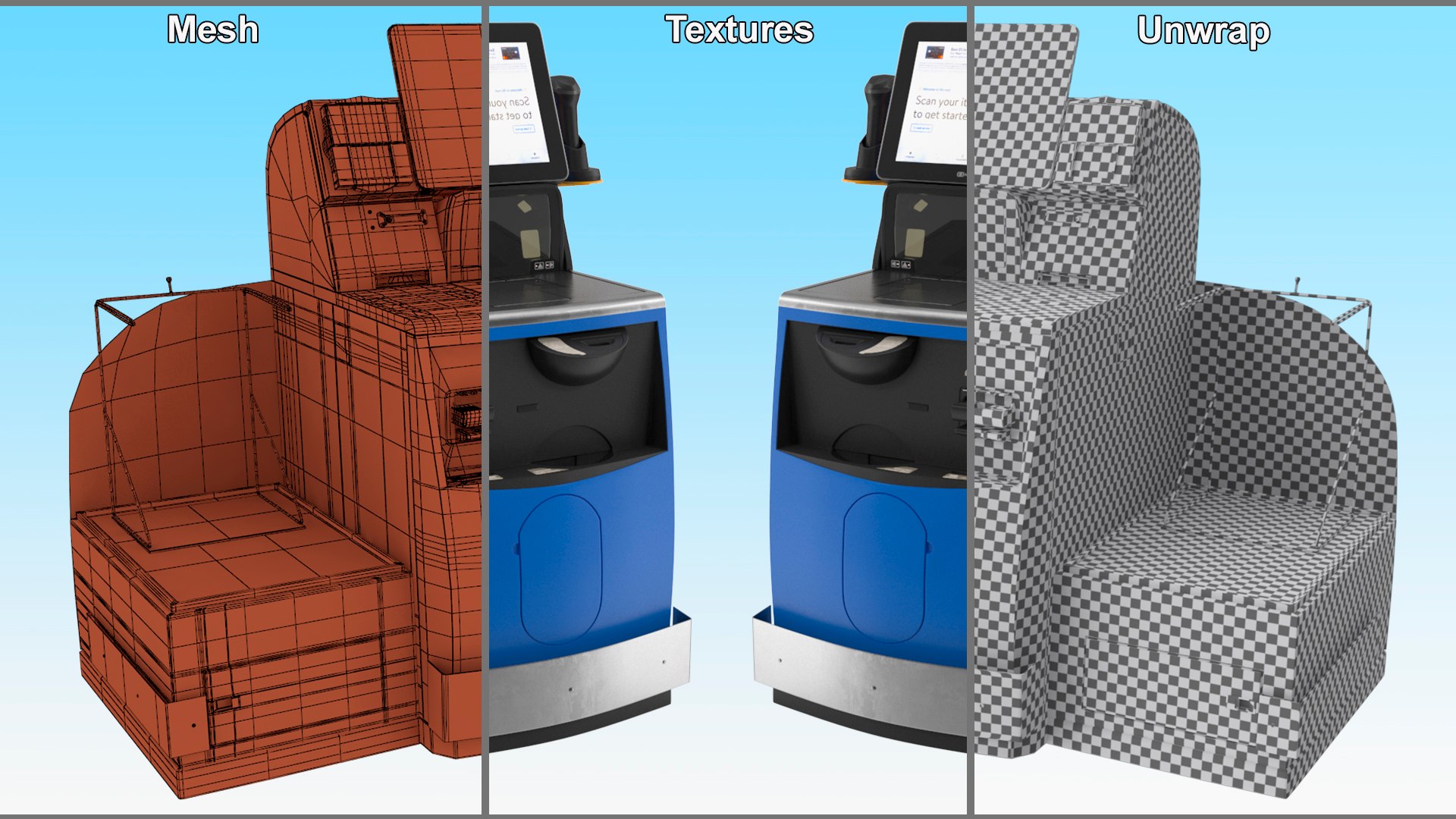 Walmart Self Service Checkout Kiosk model https://p.turbosquid.com/ts-thumb/Ly/n854CR/9V/walmartselfservicecheckoutkioskmb3dmodel019/jpg/1696334638/1920x1080/fit_q87/7159a861a17de033c952a45e08a4fff947db7c39/walmartselfservicecheckoutkioskmb3dmodel019.jpg