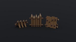Low-poly Cartoon wood defense barricades Polygonal Style
