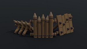 Low-poly cartoon wood defense barricades model
