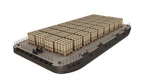 3D model Pontoon Barge Loaded Concrete Slab