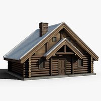 Snowed wood cabin house