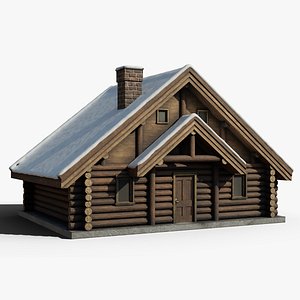 Snowed wood cabin house