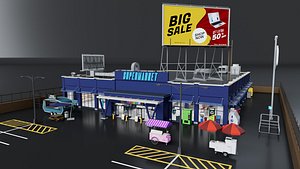 3D City Supermarket Building Interior Exterior Modular Environment model