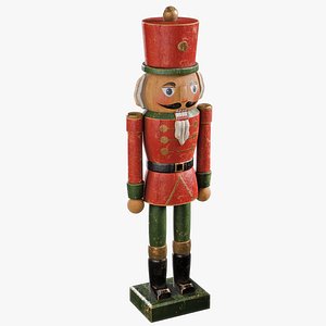 Vintage Wooden Nutcracker Soldier 3D Model  Old Christmas Toy 3D model