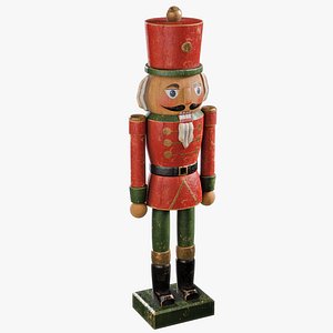 Vintage Wooden Nutcracker Soldier 3D Model  Old Christmas Toy