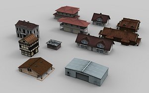 11 City Houses and Buildings Model Collection Low-poly 3D model