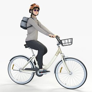 woman riding bike helmet 3D