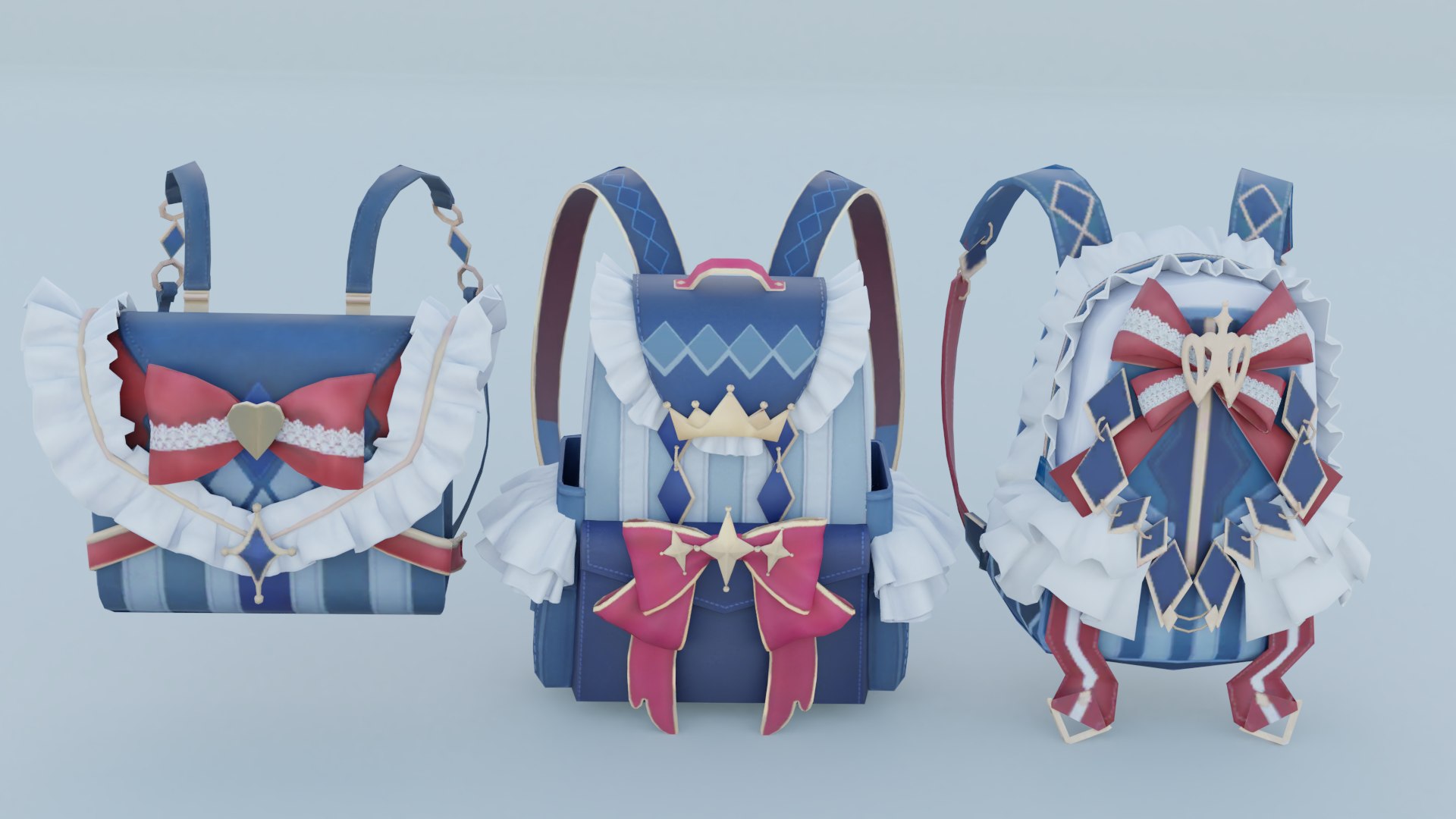 Bag 3x Frilly Ribbon Backpack 3D Model - TurboSquid 2081486