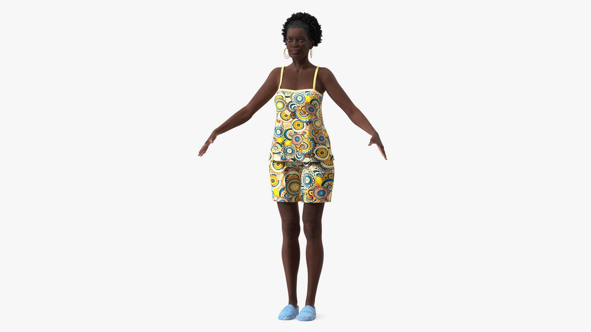 Afro American Grandma Wearing Pajamas Rigged for Modo 3D model preview