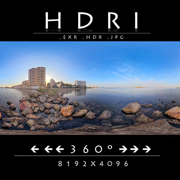 3D модель Восход солнца, скалистый берег HDRI 360 равнопрямоугольная ...