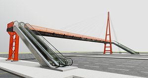 Rope Tension Pedestrian Overpass Escalator 3D model