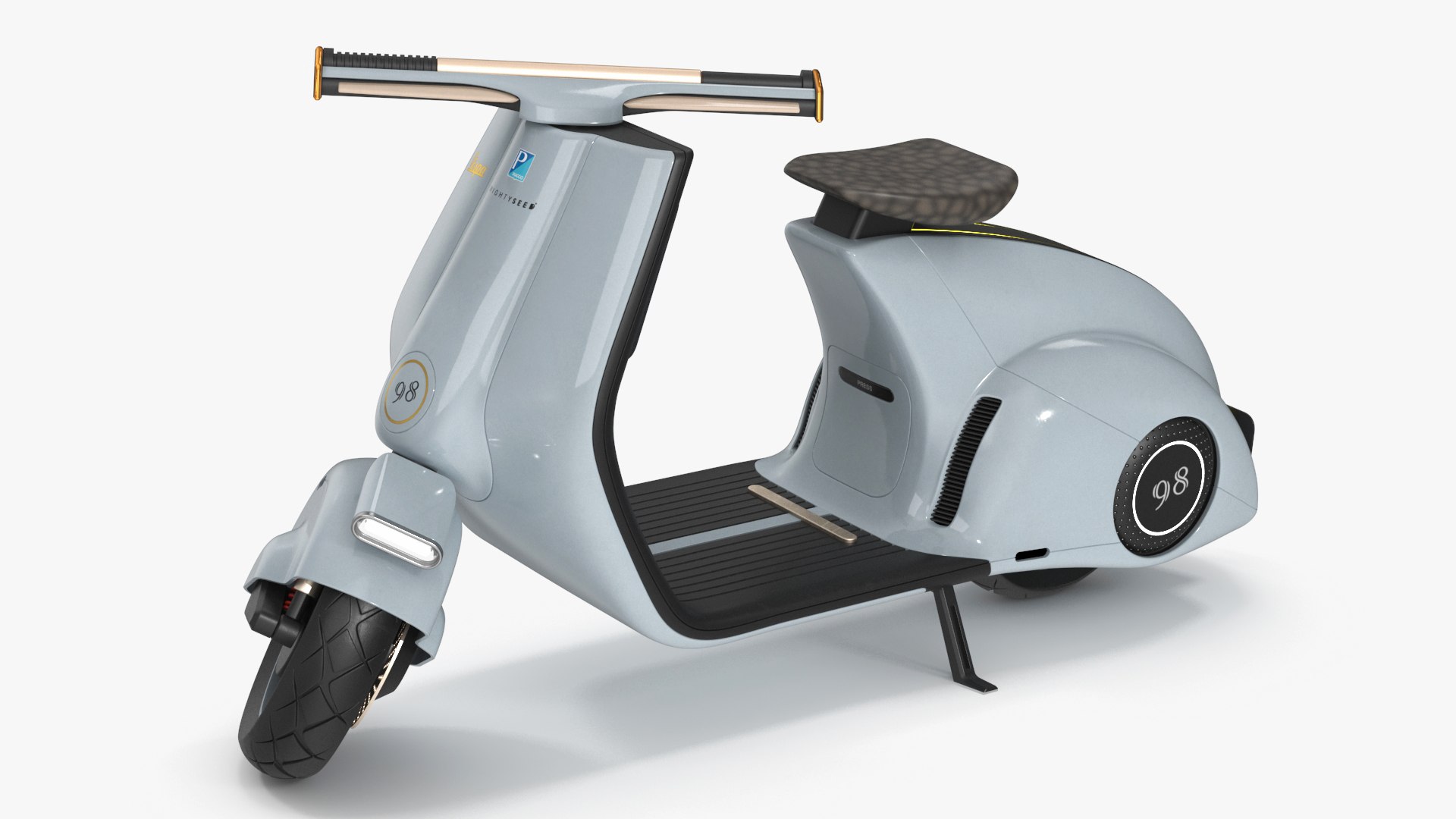 Blue Electric Scooter Vespa 98 Lights On Rigged 3D model preview