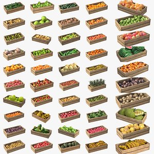 Fruits Wooden Crate Collection 50 3D