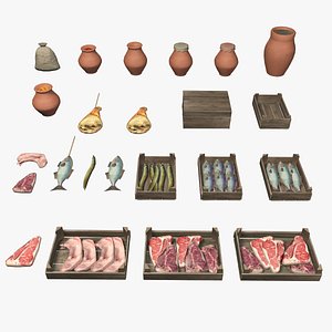 Medieval street markets props collection 3D model